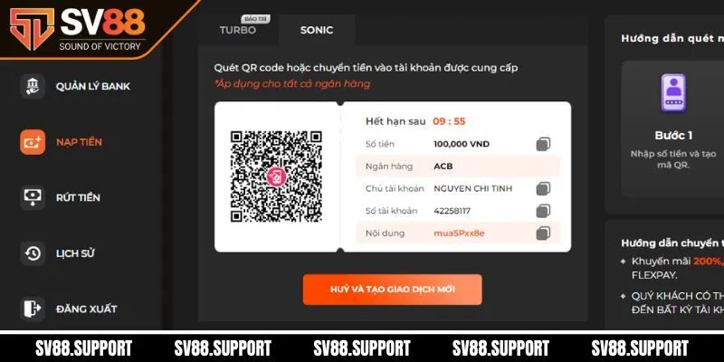Nạp tiền SV88 bằng tiền ảo